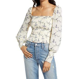 Reformation Floral Cream and Blue Blouse
